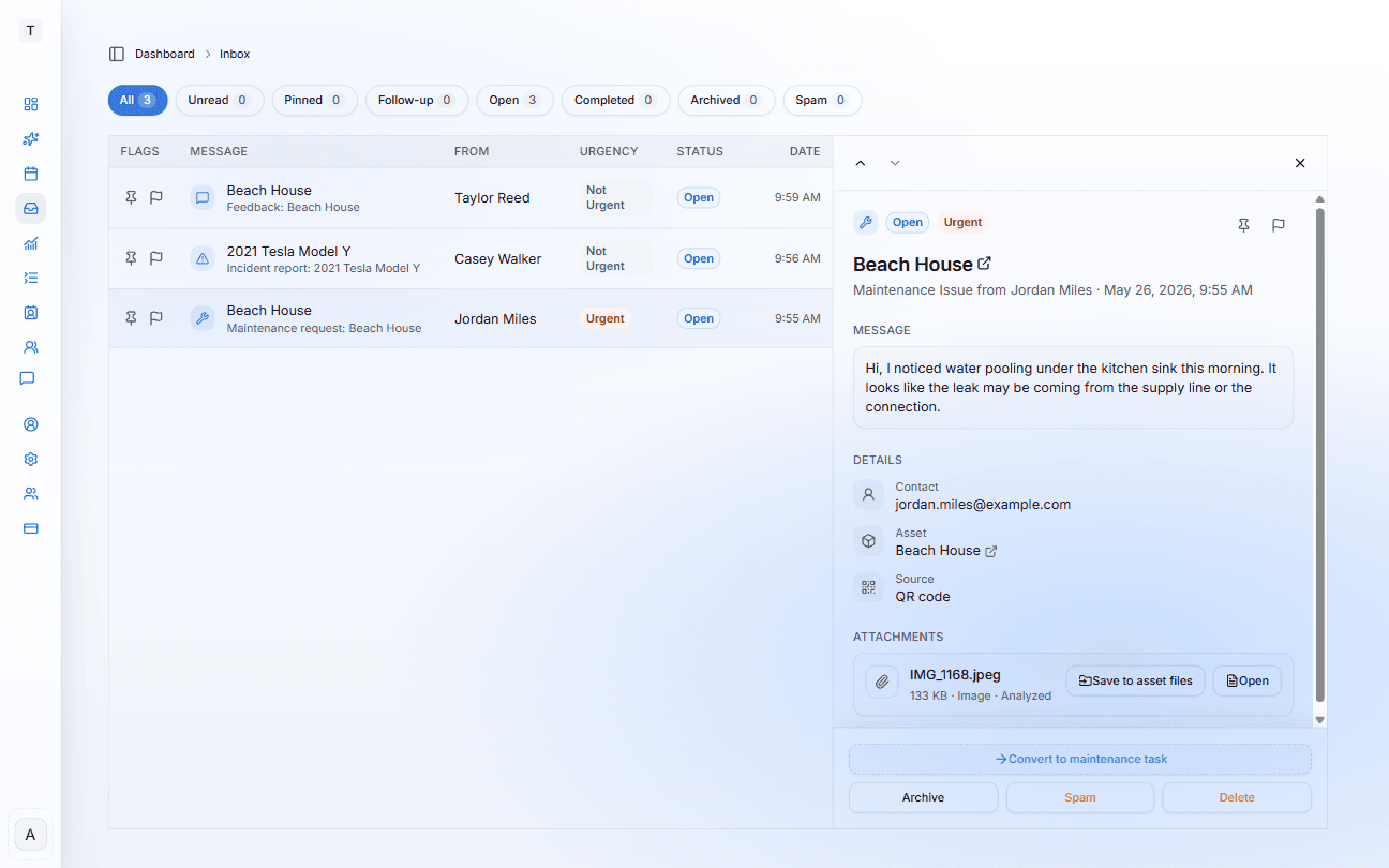 Inbox message detail with attachment panel open